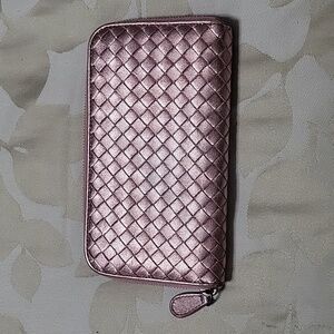 Bottega Veneta Full Zip Wallet Metallic Pink